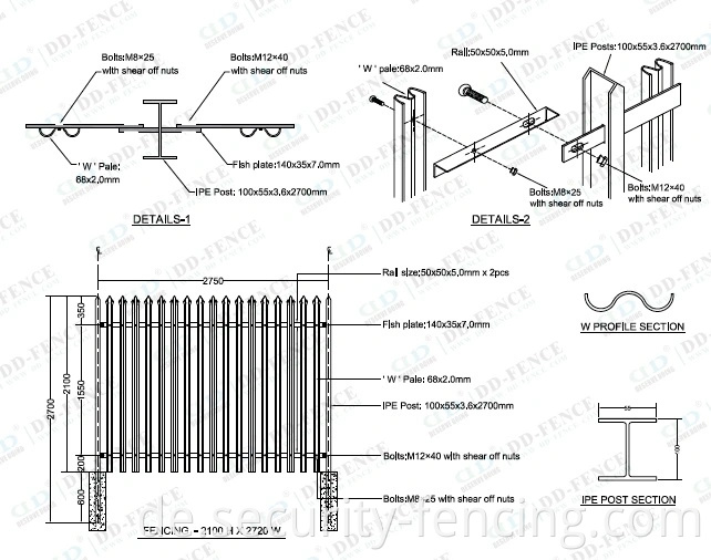Verzinkter Stahl -Eisen -Sicherheit Garten Europa Palisade Zaunpaneel Metall Palisade Zaun
